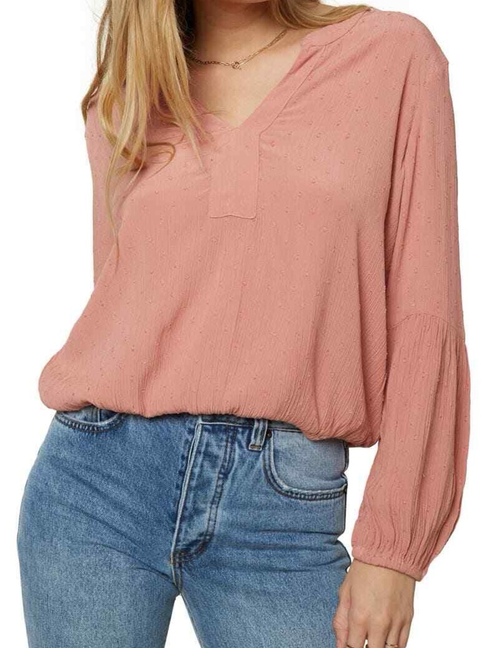 O’Neill Boho Dusty Rose Swiss Dot Blouse Medium M Pink Balloon Sleeve